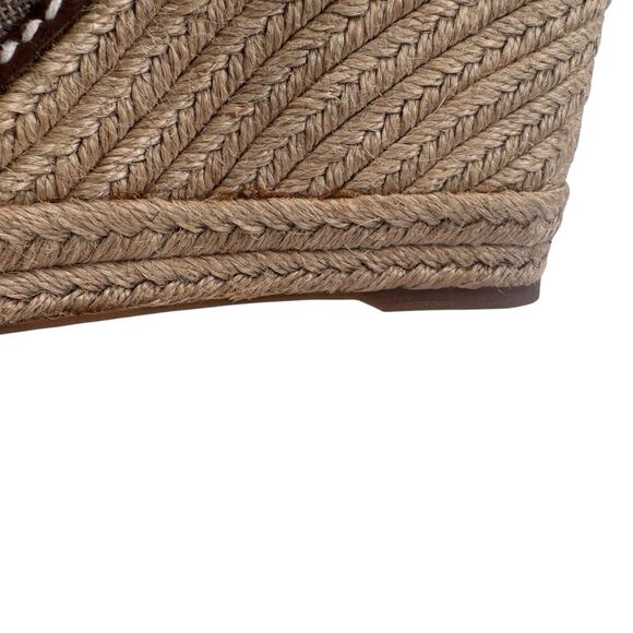 Tory Burch Jackie Charm Logo Peep Toe Wedge Espadrille Heel Gold/Beige 9B - Picture 5 of 16